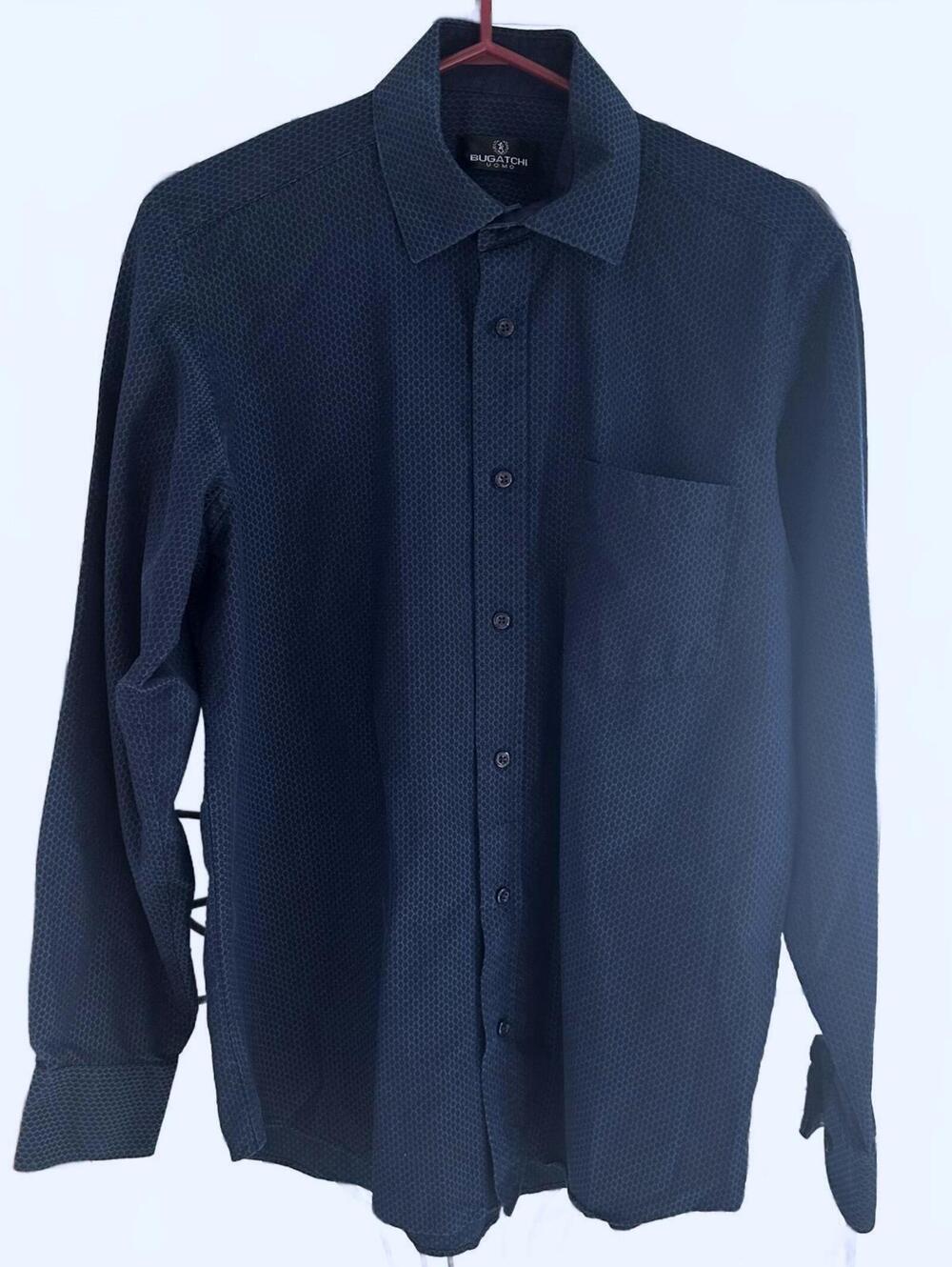 Bugatchi Uomo Men's Navy Textured Pattern Long Sleeve Shirt - Medium